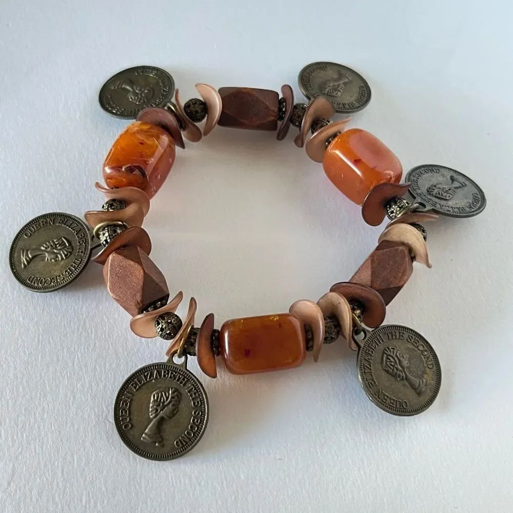 Beaded Coin Charm Bracelet